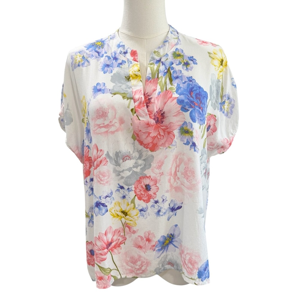 White Birch Floral Blouse Cottagecore Boho Oversized Lightweight Spring Top‎ - Picture 4 of 8